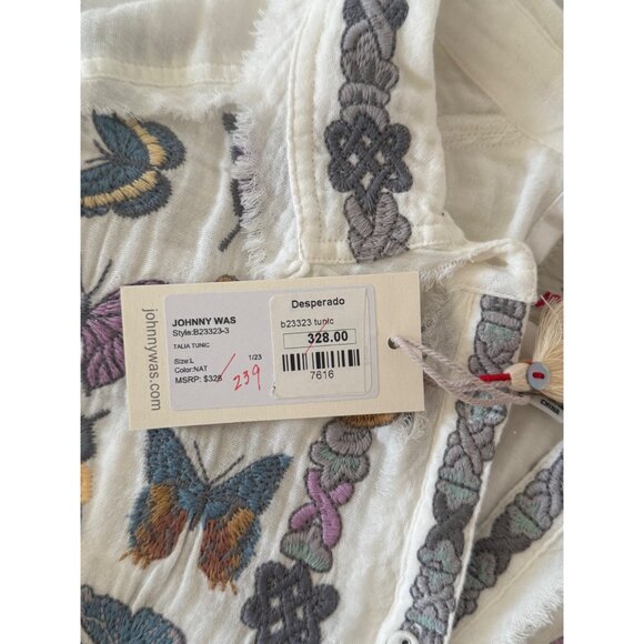 Johnny Was Women’s Boho Butterfly Embroidered Shirt Long Sleeve L White Cotton - Picture 9 of 11